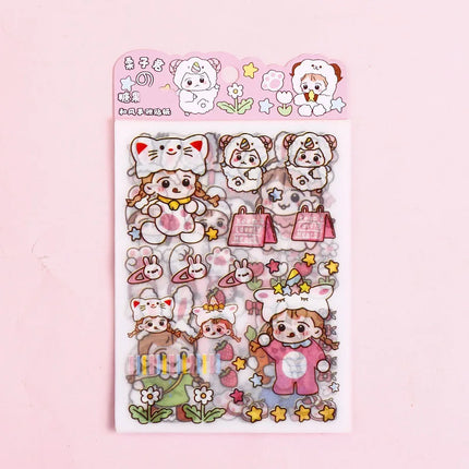Kawai 4Pcs Pink PET Decorative  Stickers Pack Scrapbooking Stationery School Supplies Korean Stickers