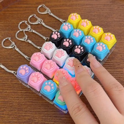 Cat Claw Button Decompression Toy Mechanical Keyboard 4-Key Shaft Tester Luminous Decompression Button Keyboard Keychains