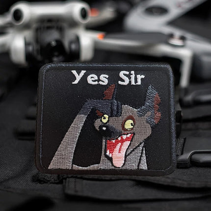 “Yes Sir ” Hyena Embroidery Patch Hook & Loop Tactical Morale Badge Patches for Backpacks Helmets Tactical Vests Etc