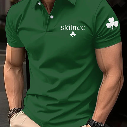 3D Digital Printed Clover Green Retro Men's Classic Lapel Casual Comfortable Sports Quick Drying Short Sleeved Polo T-shirt