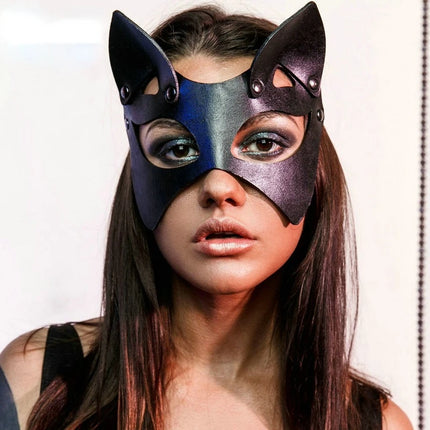 Erotic Accessories Sexy Leather Women Mask Cosplay Bdsm Fetish Female Halloween Masquerade Ball Fancy Cat Ears Masks Sex Toys
