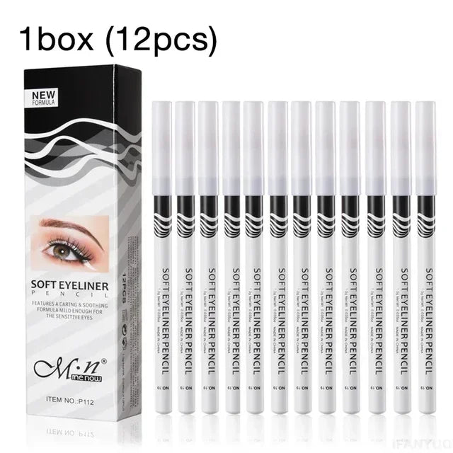 12PCS/Set White Matte Eyeliner Pencil Highlighter Silkworm Pencil 3-IN-1 Non-Smudging Longlasting Waterproof Eye Makeup