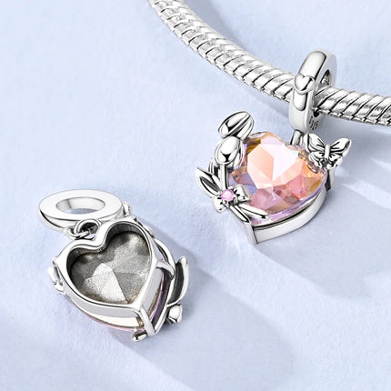 Charm Bead 925 Sterling Silver Heart Starry Sky Family Mother-Daughter-Sister Charm Fit Bracelets Pendant Women DIY Jewelry Gift