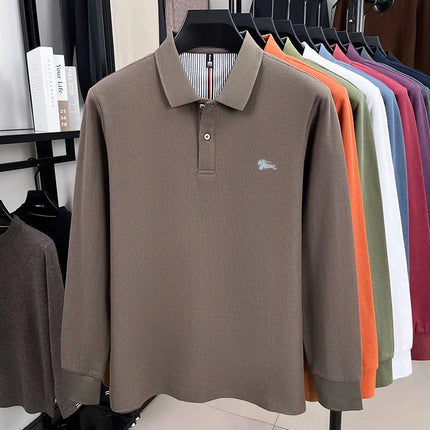 100% pure cotton high-end men's long-sleeved polo shirt, autumn fashion hot-selling pony embroidery design golf top T-shirt