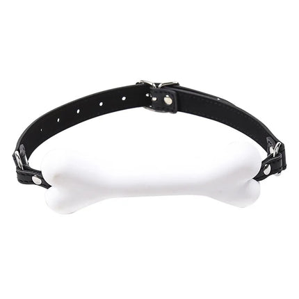 BDSM Silicone Bone Gag with Red Stitching Puppy Play Pet Play Role Play Adjustable Leather Strap Bondage Adult Toy for Couples