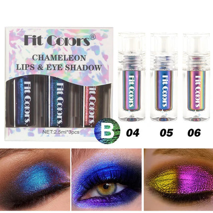 Glossy Metallic Eyeshadow Lipstick Set Liquid Glitter Pigment Optical Chameleon Face Beauty Makeup Cosmetic