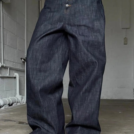 MIJKO High Street Cleanfit Drak Blue Jeans for Men and Women Straight Vintage Casual Denim Trousers ZJ089