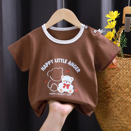 Cute Dinosaur Kids Girl Clothes T-shirt for Korean Children's Clothes 2025 Cotton Bear Baby Tops Car Boy T-shirts Clothing
