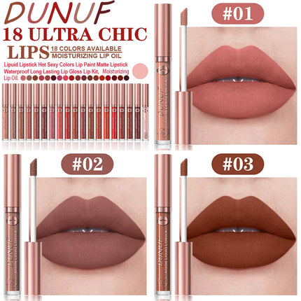 DUNUF Lip Gloss And Lip Oil Set 2-Piece Long-Lasting Waterproof Matte Moisturizing Non-Fading Lipstick Collection