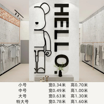 Cartoon Bear Wall Sticker with Hello Letter Acrylic Mirror Wall Decal Self-adhesive DIY Living Room Bedroom Home Decor