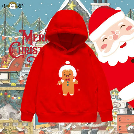 Christmas Reindeer Bear Santa Claus Children Hooded Sweatshirt Boy Girl Autumn Winter Daily Outdoor Casual Loose Warm Sportswear