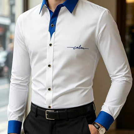 FGKKS Men Shirts Brand Fashion Printed Smart Casual Business Long Sleeve Patchwork Micro Elastic Male Dress White Shirt