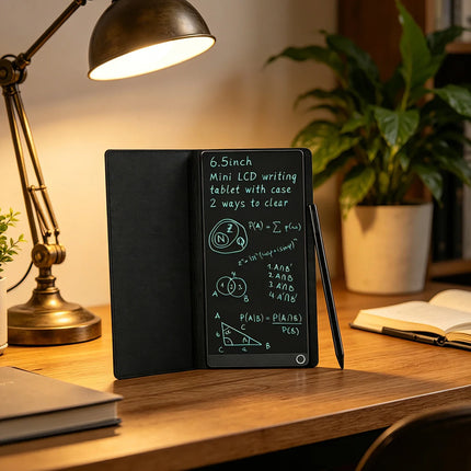 6.5 Inch LCD Writing Tablet with Leather Case Full Screen Reusable Digital Notepad Portable Use for Office Study Teaching