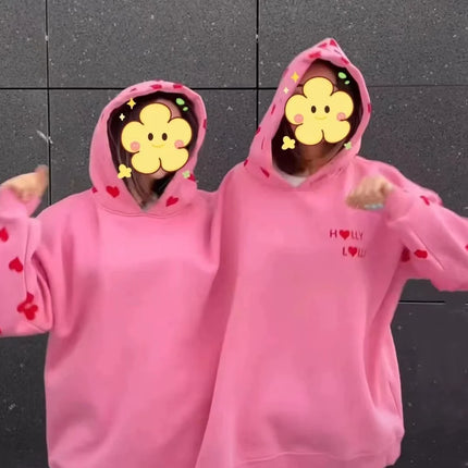 Double-person Hooded Sweatshirt Loose-fit Solid Color Sweatshirt Intimate Apparel For Two People