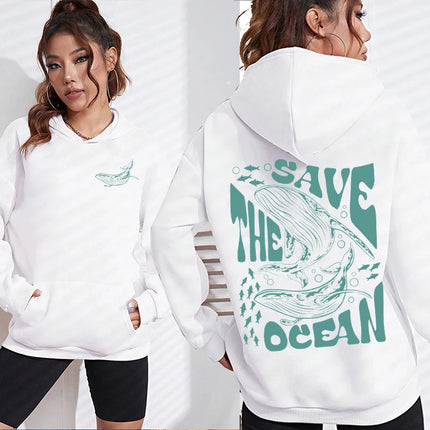 Save The Ocean Vintage Shark Hoodie 90s Graphic Sweatshirts Ocean Pullover Marine Life Whale Hoodies For Women Men Gifts