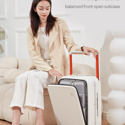Mixi Front Laptop Pocket Suitcase Wide Handle Travel Suitcase Men 20''Carry-On Luggage Women PC Aluminum Frame Trolley Case 24''