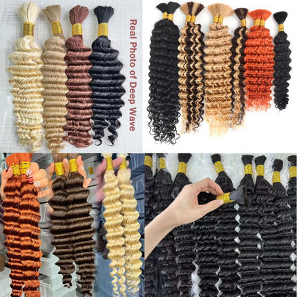 Pre-Colored Deep Wave Bulk Braiding Human Hair No Weft Remy Bulk Human Hair 14-28" Boho Curly Bulk Hair Extension Crochet Braids