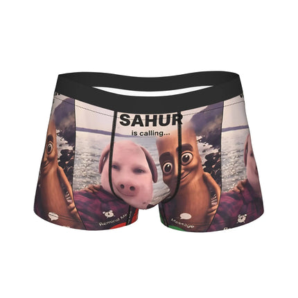 John Pork Tung Tung Sahur Calling Brainrot Meme Boxer Brief Underwear Trenky Man Comfortable Boxer Shorts Plus Size Panties