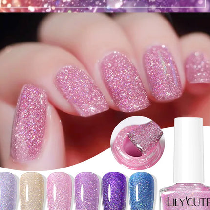 LILYCUTE 7ml Nail Polish Holographic Reflective Colorful Shining Effec Manicure Nail Art Varnish No Need Lamp Air Dry
