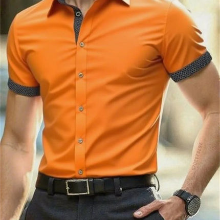 Men's short-sleeved shirt summer slim casual dress light and thin elastic no iron business shirt fashion luxury all seasons