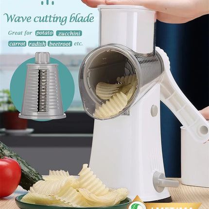 LMETJMA 5 in 1 Rotary Cheese Grater Shredder Kitchen Mandoline Vegetable Julienne Slicer Waffle Cutter Nut Chopper JT247