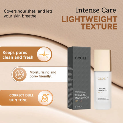GROEI Changing Foundation SPF 15 - 30ml Adaptive Color Makeup, Auto-Match Your Skin Tone, Lightweight Cover Blemishes & Redness