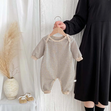 Korean Style Baby Autumn and Winter Long Sleeve Striped Boneless Envelope Collar Jumpsuit for Boys and Girls Baby Comfortable Ho