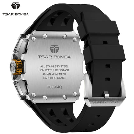 TSAR BOMBA Luxury Tonneau Quartz Watch for Men Japanese Movement, Stainless Steel Case,  Elegant Dress Wristwatch