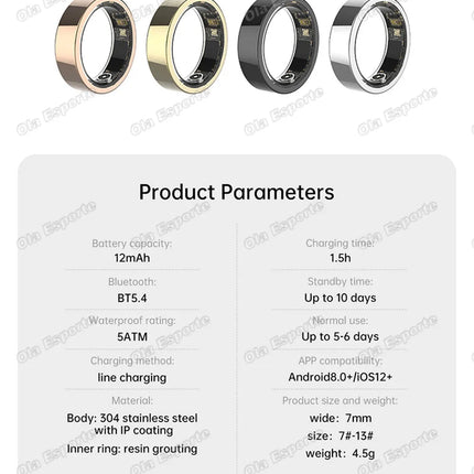 Upgraded Vibration Reminder Smart Ring Waterproof Health Monitor Heart Rate&Sleep Monitoring Message Alert Alarm Clock Smartring
