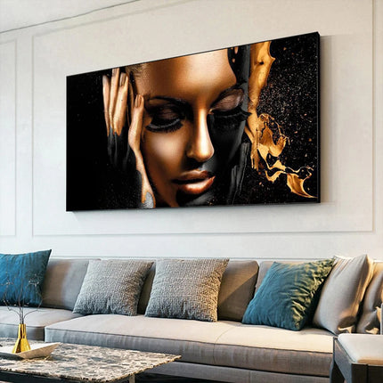 Fashion Beautiful Woman Wall Art Poster Luxury Gold Mural Modern Home Decor Canvas Painting Picture Print Living Room Decoration