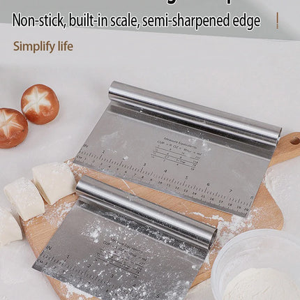 Stainless Steel Cake Scraper & Dough Cutter with Measuring Scale, DIY Dough Pastry Spatulas, Bread Baking Accessories