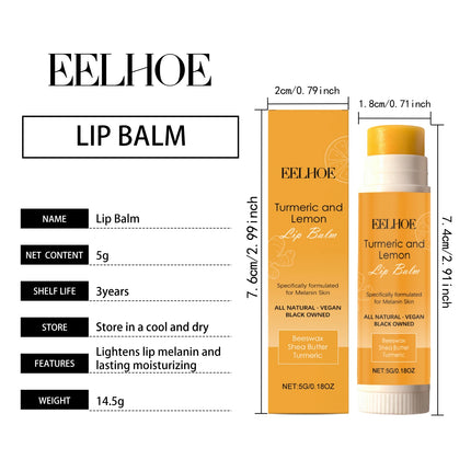Turmeric Lemon Lip Balm Brightening Moisturizing Softens Lip Skin Protective Lip Care Cream for Dry Chapped Lips Daily Hydrating