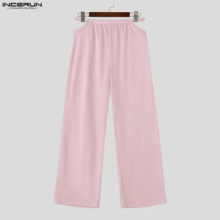 INCERUN Men Pants Solid Color Elastic Waist Joggers Hollow Out Trousers For Man Streetwear Fashion Casual Cozy Pants Pantalones