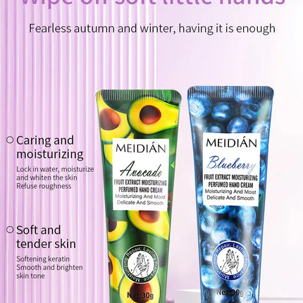 Five piece fruit scented hand cream for moisturizing and long-lasting fragrance retention. Hand care mask cream