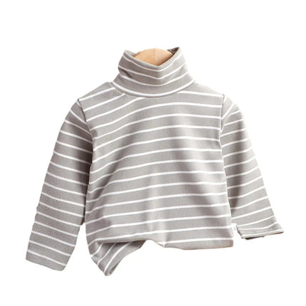 Kids Warm Top Autumn Winter Baby Boys Girls Striped High Collar Sweatshirt Children Leisure Bottoming Shirt