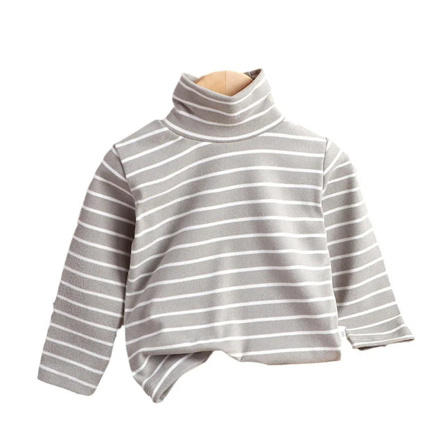 Kids Warm Top Autumn Winter Baby Boys Girls Striped High Collar Sweatshirt Children Leisure Bottoming Shirt