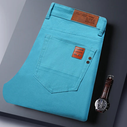 Spring Autumn Men's Stretch Jeans Fashion Straight Slim Pants Classic Brand High Quality Male Business Casual Denim Trousers