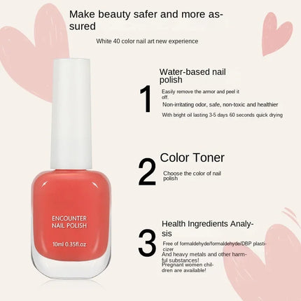 10ml Pink Water-based Nail Polish Long Lasting Tearable Quick Dry No Bake Semi-permanent Varnish DIY Fashion Manicure 6 Color