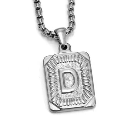 Men's 18K Gold Square Double-Sided 26 English Letter Pendant Titanium Steel Jewelry Necklace