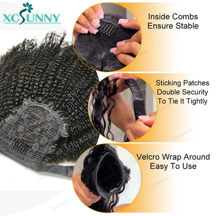 Wrap Around Ponytail Human Hair Afro Kinky Curly Drawstring Ponytail Clip In Hair Extensions Remy Human Hair Curly Hair Tail