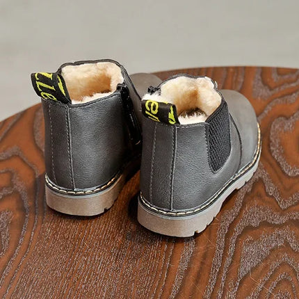 New Kids Fashion Boots for Boys Girls Toddlers Big Children Ankle Boots with Zipper Warm Thick Plush Autumn Winter Chelsea Boots