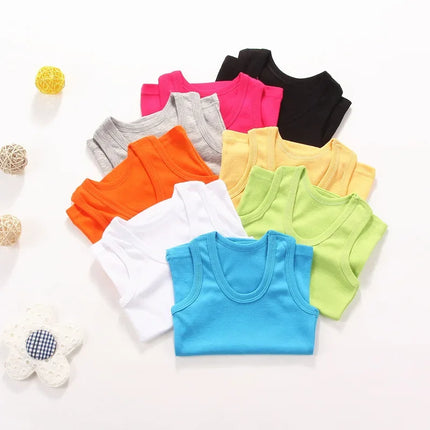 Children's Vests T-shirts Summer Boys Girls Cotton Sports Tops Waistcoat Solid Color Casual Kids Vest