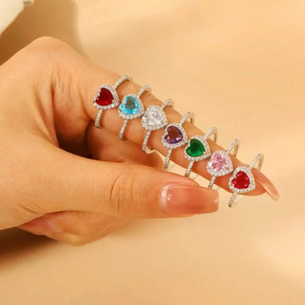 Exquisite Luxury Colorful Hearts Crystal Ring Full of Zircon Opening Adjustable Finger Ring for Women Jewellery Accessories Gift