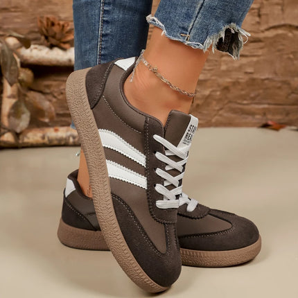 Lightweight Comfortable Sneakers Fashion Striped Lace-Up Sports Shoes Women's Casual Breathable Low-Top Rubber Outsole Sneakers