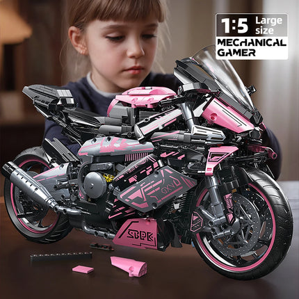 KAVOWORLD 2096PCS Pink Motorcycle Building Blocks Set 1:5 Super Motorbike Model Kit Technical Racing STEM Assembled Toys Gifts