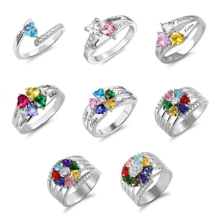 MaiLun Personalized Kids Names Ring With Birthstone Silver plated color Ring Mothers Day Jewelry Gift