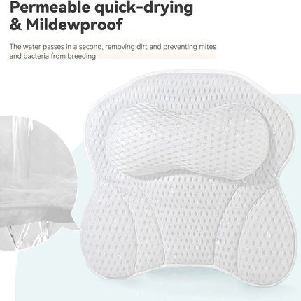 Bathtub Pillow for Tub, Bath Pillow for Neck & Back Support with Strong Suction Cups, Soft Spa Bath Pillow