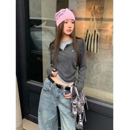 2024 Autumn Winter Long Sleeves Korean Fashion Style O-neck T-shirt for Women Fake Two-Piece T-shirts Ladies Top Tee Clothes