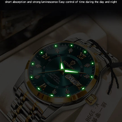 BINBOND Luxury Men Quartz Watch Waterproof Date Week Luminous Wristwatch Stainless Steel Men's Watches Male Clock Sports Reloj