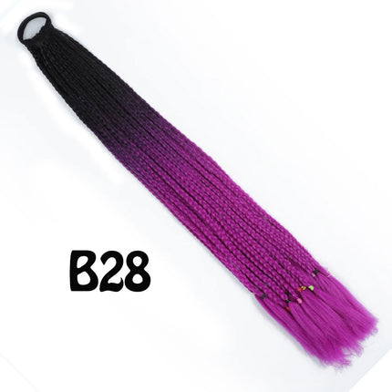 Synthetic Gradient Color Dirty Braided Ponytail Extensions With Elastic Band 24" Rainbow Braid Pony Tail Hairpiece For Girl